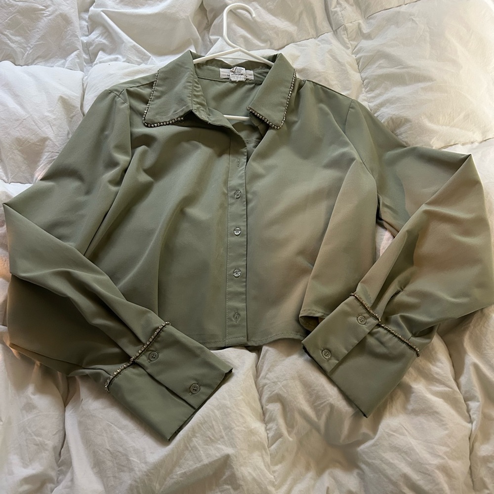 Chic Olive Green Button Down Shirt - image 1
